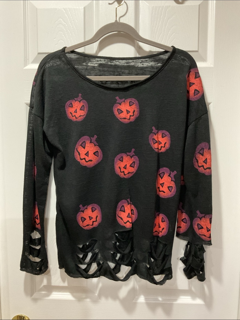 Cute Sexy Burnout Black & Orange Pumpkin 🎃 Jack-o’-lantern  Top Halloween shirt